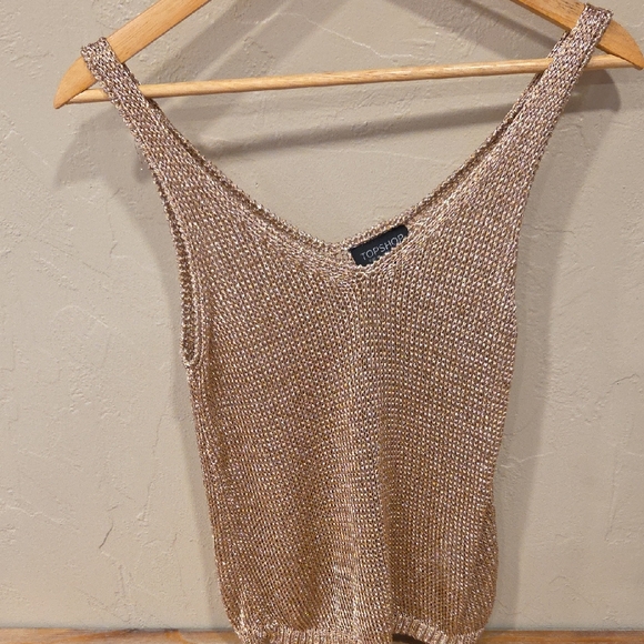 Topshop Tops - Topshop Rose Gold Metallic Knit Tank Top Festival Party Cami Size 4